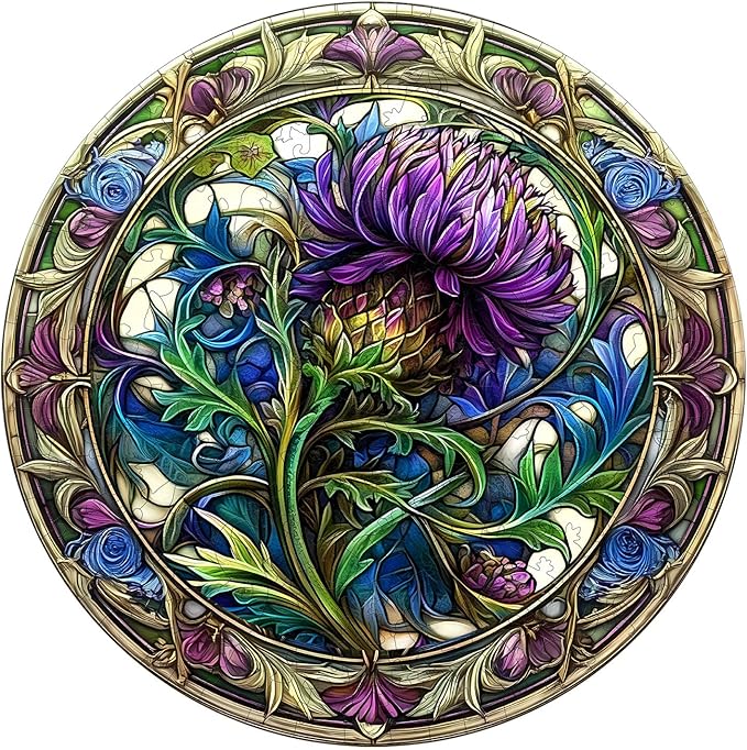 KAAYEE Wooden Jigsaw Puzzles-3D Visual Effect Scotch Thistle Wooden Puzzle Adult Unique Shape Wooden Puzzle Wooden Jigsaw Puzzle for Adult,Puzzle for Adults,Family Puzzles (M-11.4 * 11.4in-200pcs)