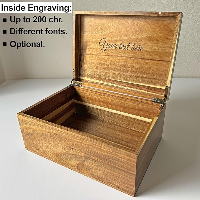 Keepsake Box for Couple - Engraved Memento Box w/ Couples Names, Anniversary Wedding Gift for Couple, Acacia Wood Love Chest, Time Capsule, Custom Heirloom Storage, Hidden Message, 11 x 8 x 4.75 in