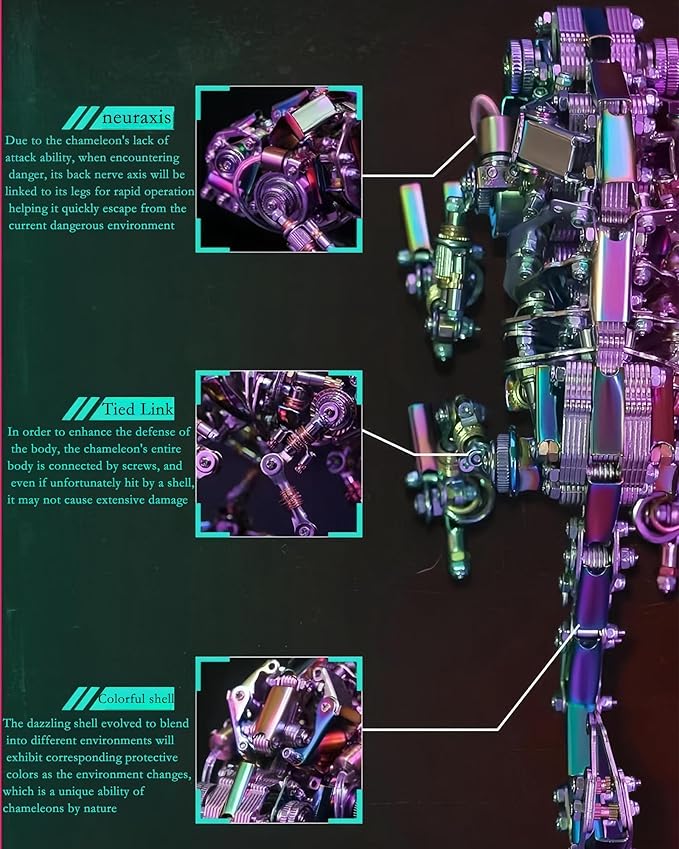 Adult 3D Metal Puzzle, Chameleon Metal Model Set, 3D Metal Adult Puzzle Chameleon Building Blocks, DIY Mechanical Model Set- High-end Gifts for Men