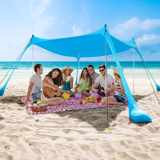 COMMOUDS Beach Tent Sun Shelter - UPF50+ Pop Up Beach Canopy with Sandbags & Sand Shovel & Windproof Poles, Portable Sun Shade for Beach, Camping, Picnics, Backyard