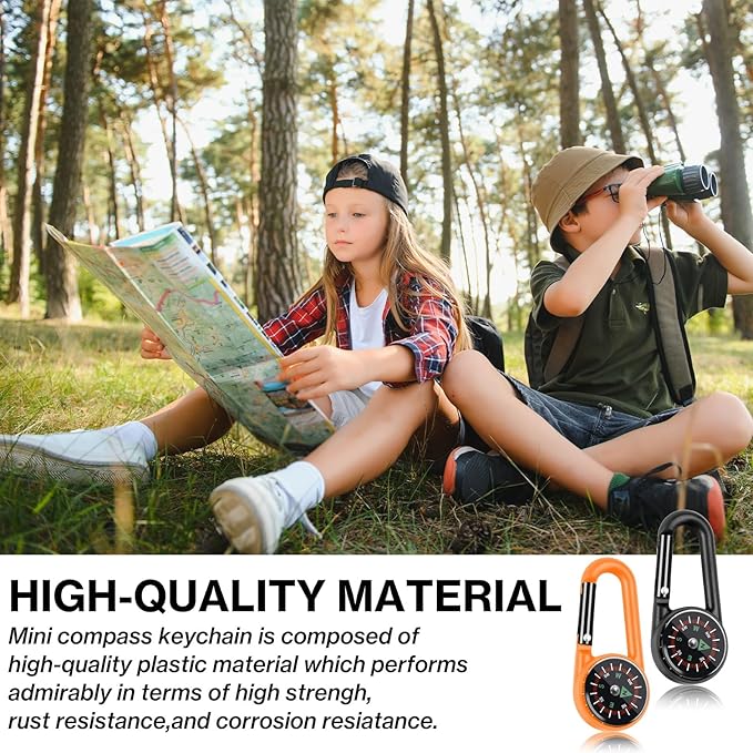 12 Pcs Mini Compass Keychain for Kids Bulk, Small Pocket Magnetic Compass Survival Hiking for Outdoor Survival Camping Party Backpacking Accessory
