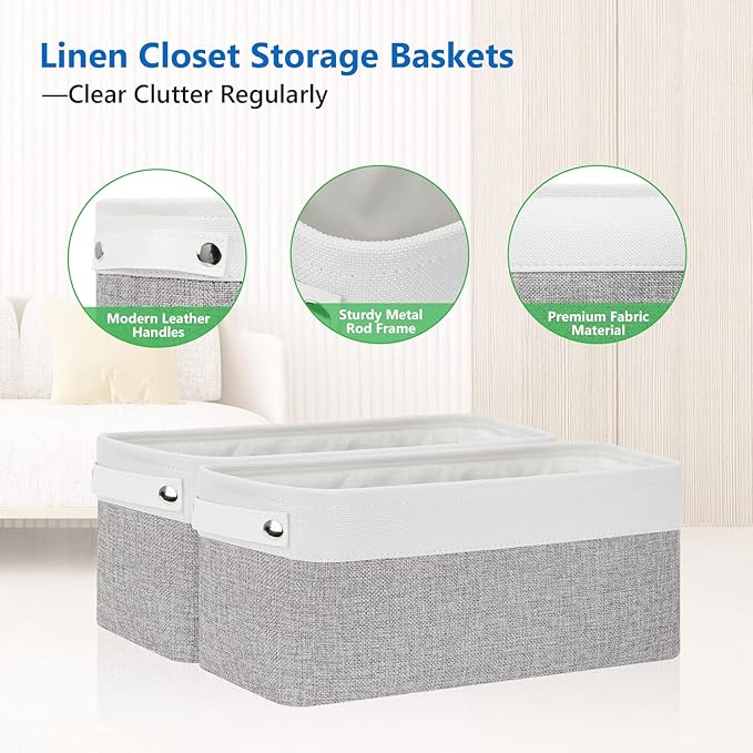 Bidtakay Small Bins for Organization Fabric Baskets for Toilet Paper Storage [4-Pack] Collapsible Narrow Baskets for Towels Socks Organizer Decorative Bins for Nursery Closet Cabinet -15x6x5.5In