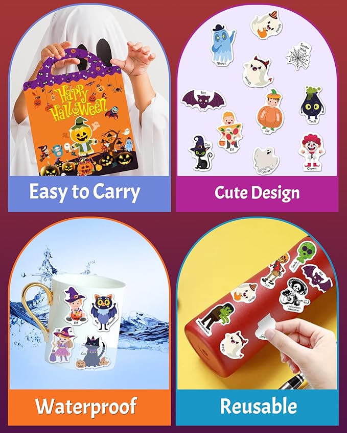 Benresive Reusable Sticker Books for Kids 2-4, Sticker Books for Toddlers 1-3 2-4, Toddler Travel Toys Activities Crafts Gifts - Halloween