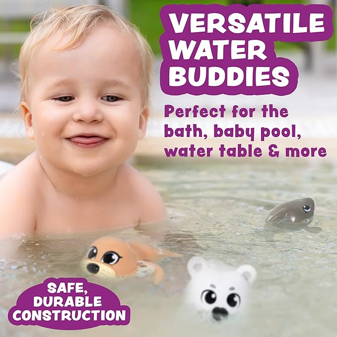 Tub Works® Wind Up Swimming Baby & Toddler Bath Toys, Arctic 3 Pack | Wind Arms & Watch Them Swim | Interactive Baby Bath Toys | Ideal for Bathtub, Toddler Pool, Summer or Water Table Play