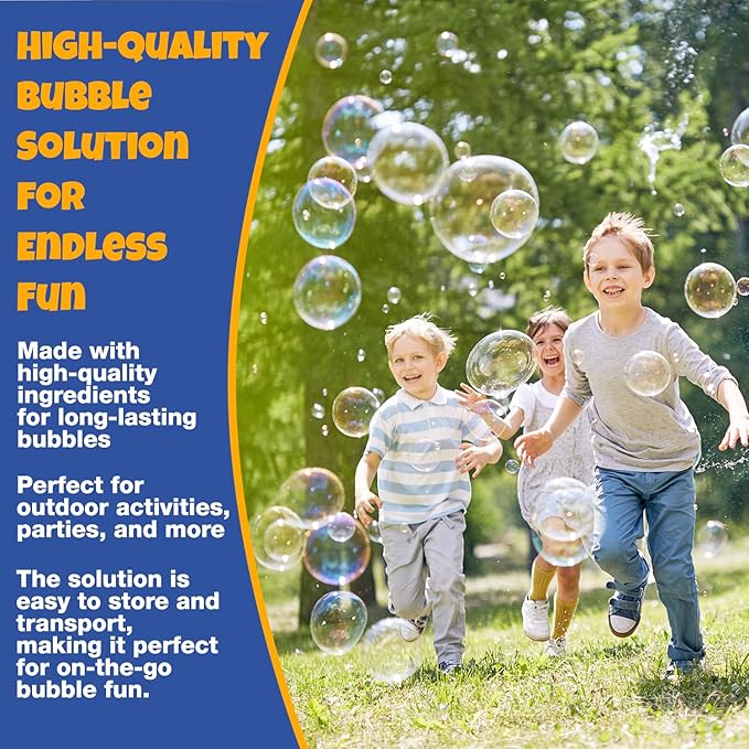 Bubble Solution | Bubbles Refill Solution 4L/136oz. | 2-Pack Ready to Use Solution for Bubble Machines & Other Bubble Blower Toys for Toddlers & Kids | Easy Grip Bulk Bottle