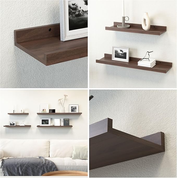 47.2 Inches Long Floating Shelves, 2 Set Farmhouse Wall Shelf for Bedroom, Nursery Book Shelf with Lip, Picture Ledge Shelf for Living Room, Bathroom, Kitchen - Walnut