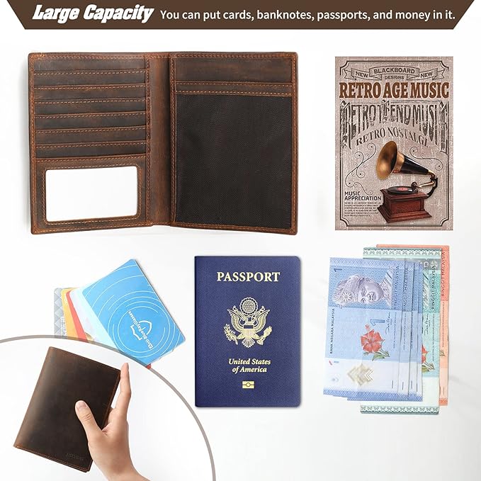 Jack&Chris Leather Passport Holder RFID Blocking Passport Travel Wallet Cover Case for Men Women Brown JC17