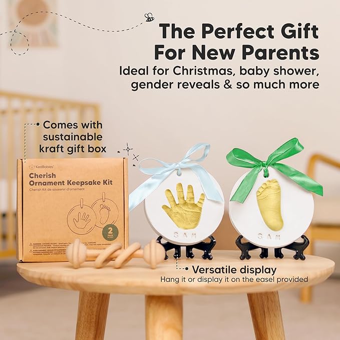 Baby Hand and Footprint Kit Girls, Boys - Personalized Baby Footprint Ornament Kit, Newborn Keepsake Gifts for New Mom, Easy to Use Handprint Makers, Cute Shower Gifts (Dove, Multi-Colored)