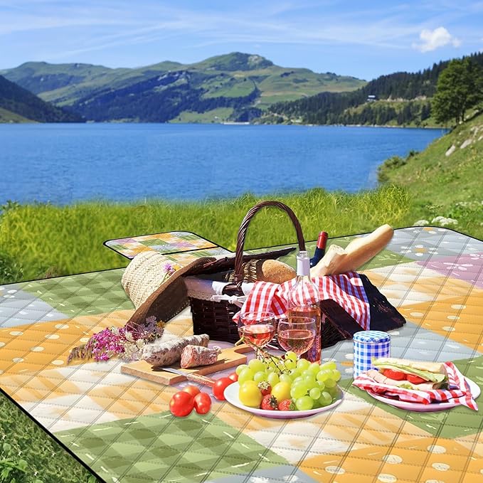 Extra Large Picnic Blanket Waterproof,80"x 80"Foldable Machine Washable Beach Blanket,Outdoor Blanket for 6-8 Adults,Suitable for Indoor Crawling,Park Beach,Camping,Hiking,Family Travel(Colorful)