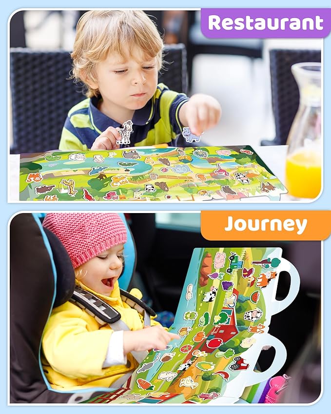 Benresive Reusable Sticker Books for Kids 2-4, Sticker Books for Toddlers 1-3 2-4, Toddler Travel Toys Activities Crafts Gifts - Farm, Animal and Season