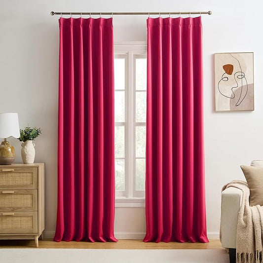 Hot Pink Drapes Room Darkening Curtains, Pinch Pleat with Hooks, Modern Design Light Reducing & Privacy Protection Blackout Window Drapery for Kid's Adult Room(Hot Pink, 2 Panels, W40 x L96)