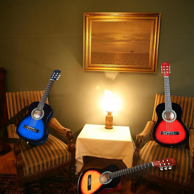 ADM Beginner Acoustic Classical Guitar Nylon Strings Wooden Guitar Bundle Kit for Kid Boy Girl Student Youth Guitarra Online Lessons with Gig Bag, Strap, Tuner, Strings, Picks (34 Inch, Sunburst)