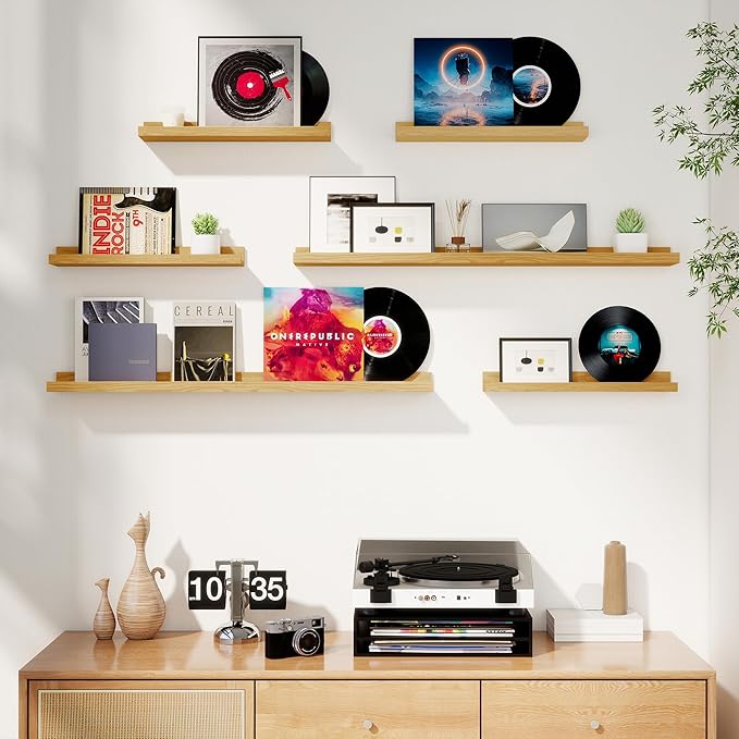 Axeman Picture Ledge Shelf, Floating Shelves for Wall Decor Storage Set of 6, 36 inch Floating Wall Mounted Shelves, Wall Shelves with Lip for Living Room, Bedroom, Nursery, Bathroom, Kitchen, Oak