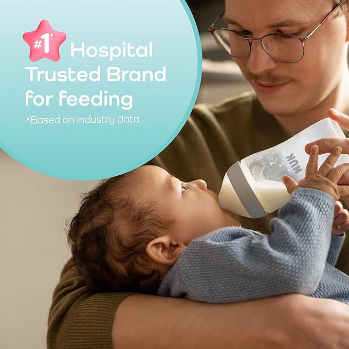 NUK Perfect Match 2-in-1 Natural and Anti-Colic Bottle with Medium Flow, Wide, Adaptable Nipple, 8oz., 4 Pack, BPA Free