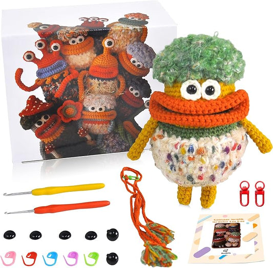 Beegofly Crochet Kits, Crochet Monsters Kit for Experienced Adults and Kids,with Step-by-Step Video Tutorials,Airpods Storage Bag,Handmade Gift,Original Sausage Mouth Monster Egg Bags (Orange)