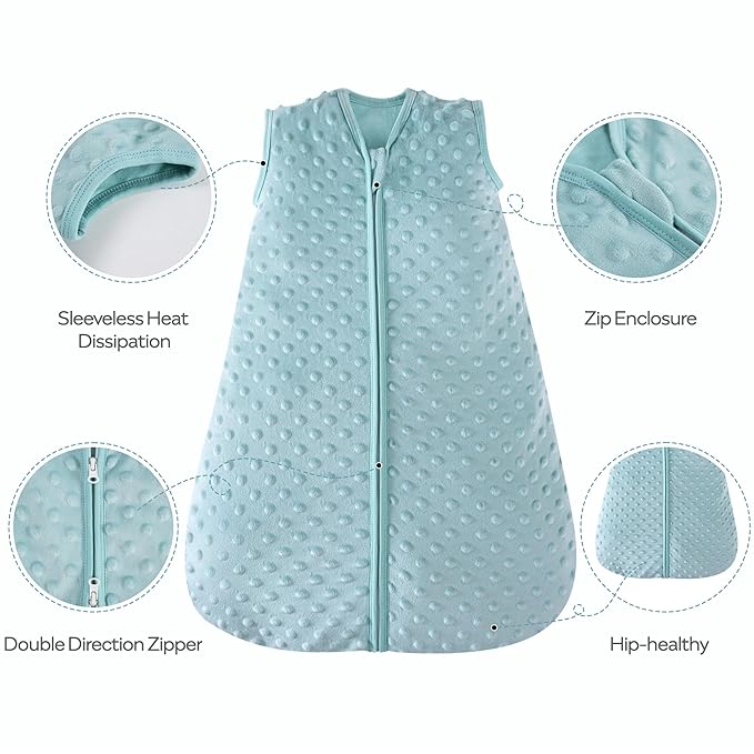 JELLYMONI Fleece Baby Sleep Sack 0-6 Months, 1.5 Tog Warm Winter Baby Wearable Blanket with Plush Dots and 2-Way Zipper, Cotton Toddler Sleep Sack