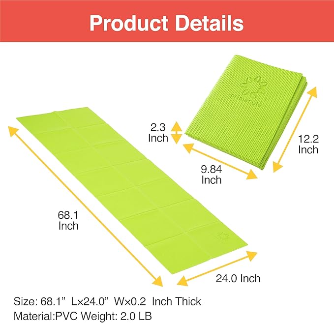 Folding Yoga Travel Pilates Mat Foldable Easy to Carry to Class Beach Park Tear resistant Travel Picnics 4mm Thick 9 Colors