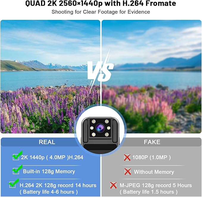 Body Camera with 1.4” Screen Audio and Auto Video Night Vision 1440P UHD Mini Police Wearable Body Worn Cam Portable Small Personal Camcorder Sport Action Outdoor Video Recorder (2K-128GB)