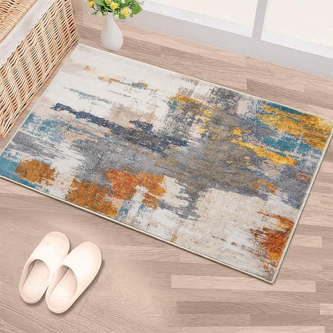 Entrance Rug 2x3 Indoor Door Mats for Entryway Modern Abstract Washable Rugs Grey Rug Non Slip Throw Rugs for Bedroom, Kitchen, Front Door Entryway