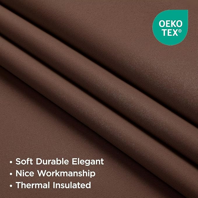 Joydeco Blackout Curtains 96 Inches Long for Bedroom, Thermal Insulated Black Out Curtains 2 Panels Set, Room Darkening Drapes for Living Room Window (W52 x L96 Inch, Brown)