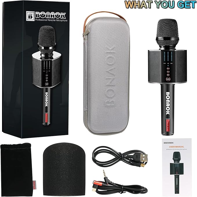 BONAOK Karaoke Microphone, Portable Wireless Bluetooth Karaoke Mic for Adults&Kids Car Home Outdoor Party, Karaoke Machine for PC/All Smartphone G50 Black 2025