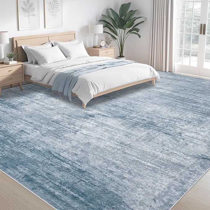 Area Rugs 9x12 Living Room: Washable Rug Modern Abstract Large Rugs Soft Non Slip Neutral Rug Stain Resistant Indoor Carpet for Bedroom Kitchen Dining Room Table Nursery Home Office Rugs(Blue,9'x12')