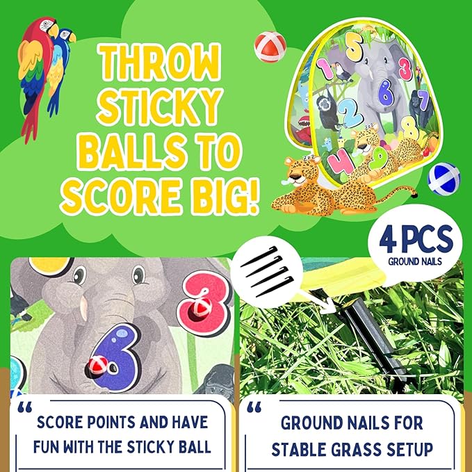 2-in-1 Dinosaur & Animal Bean Bag Toss Game – Double-Sided 27" Target Board with 6 Bean Bags – Outdoor & Indoor Toy for Toddlers & Kids Ages 3-6 – Birthday Gift - Amazon Exclusive