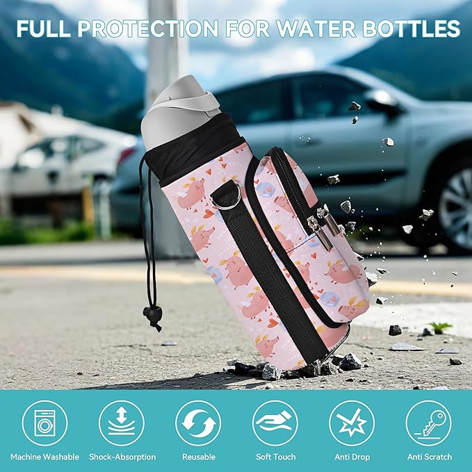 25/32/40/64oz Water Bottle Bag Holder Carrier-Insulated Crossbody Sling Case Sleeve with Strap & Pockets for Men Women Gym Cycling Travel Walking Hiking Camping