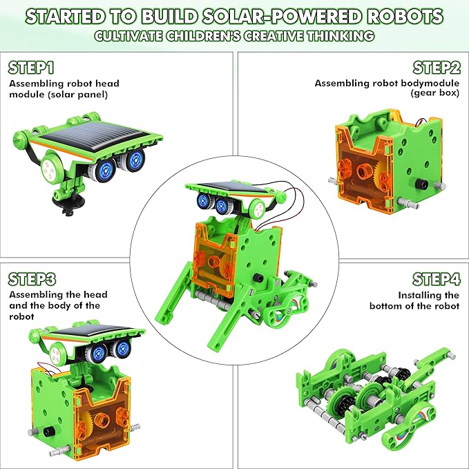 Bottleboom STEM 13-in-1 Education Solar Power Robots Toys for Boys Age 8-12, Educational Toy Science Kits for Kids Experiment Robotics Set Birthday Gifts for 8 9 10 11 12 Years Old-Green