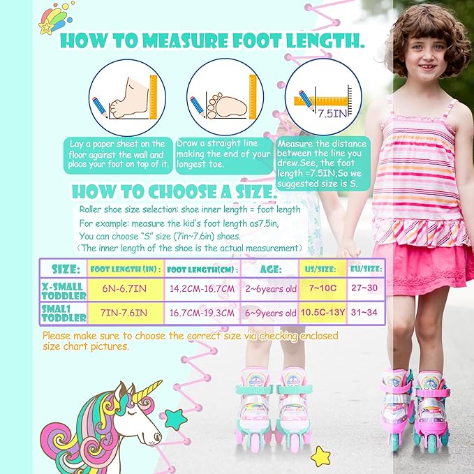 4-Pejiijar Rainbow Unicorn Kids Roller Skates for Girls Toddler Ages 2-4 5-8 8-12,Adjustable Roller Shoes with Luminous Wheels for Birthday Xmas Gifts