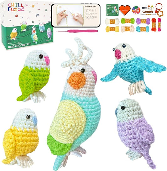 ChillFuzz Animal Crochet Kit Beginner Crochet Kit for Adults and Kids with Yarn Hook and Step by Step Instructions Relaxing DIY Gift Parrot