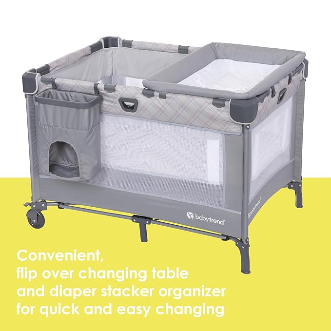 Baby Trend Lullaby Nursery Suite EZ-Fold Playard with Portable Rocking Lounger, Madrid Plaid