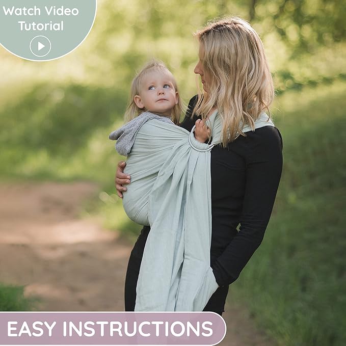 Baby Sling Carrier – Breathable 100% Cotton Wrap for Infant Support, Ring Sling Baby Carrier – Adjustable Muslin Fabric, Light Green Baby Carrier Newborn to Toddler – Soft Chest Hold for Travel