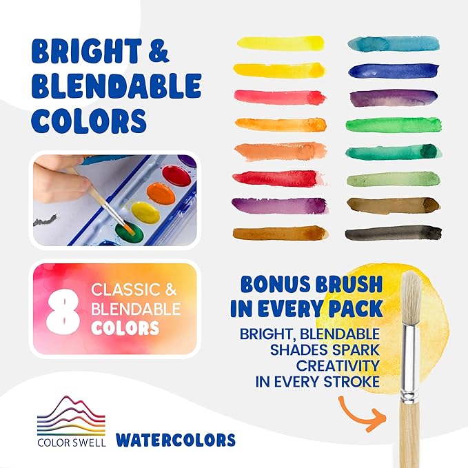 8-Color Watercolor Paint Set with Wooden Brushes – Washable & Non-Toxic, Ideal for Kids, Students, and Classroom Activities