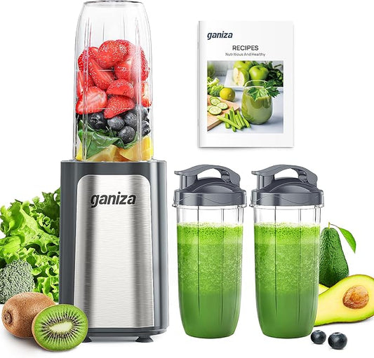 Ganiza Smoothie Blenders, 14Pcs Personal Blender for Shakes and Smoothies for Kitchen with 3 Portable Blender Cups (1x24oz & 2X17oz), Single Serve Smoothies Maker for Juices, Nutritious Recipe Grey