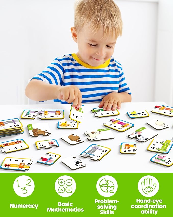 D-FantiX 30 Self-Correcting Number Puzzles, Double-Sided Addition and Subtraction Games, Kindergarten Math Games for Kids, Montessori Math Puzzles Educational Toys Preschool Learning Activities