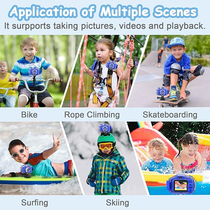 Agoigo Kids Waterproof Camera - Children Underwater HD Video Digital Camcorder, Portable Travel Toy for Toddler - Ideal Christmas Birthday Gifts for Boys Girls Age 3-12 with 32GB Card (Dark Blue)