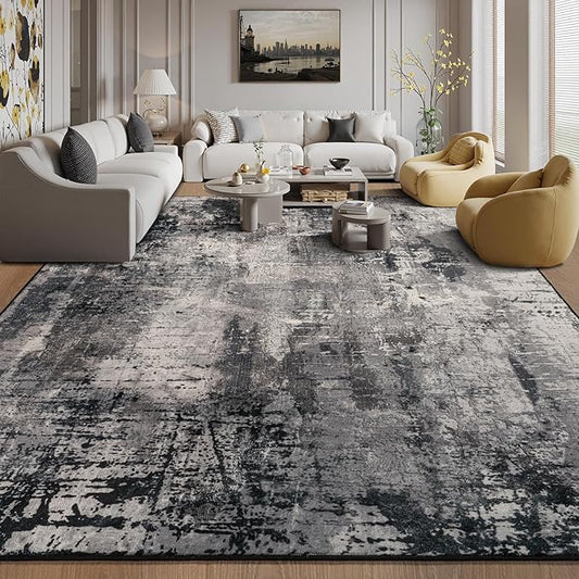 Kelarea Living Room Rug, 6x9 Area Rug Modern Abstract Washable Rugs, Black Non Slip Low Pile Carpet, Stain Resistant Large Rugs for Bedroom, Dining Room, College Dorm, Home Office