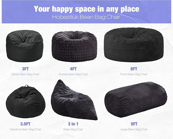 Hobestluk 5FT Bean Bag Chairs Adult Bean Bag with Portable Handle Comfy Large Bean Bag Lounge Chair with Removable Cover for Living Room Bedroom (Stripe Dark Grey, 5FT)