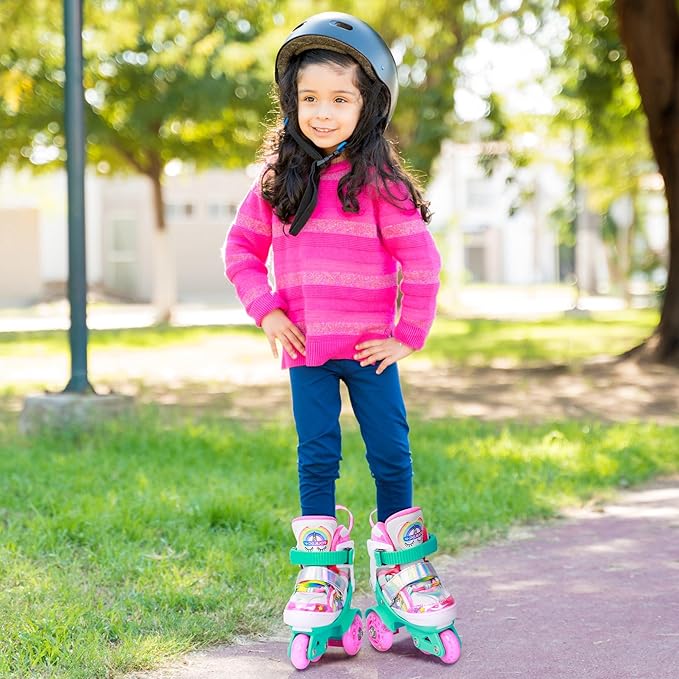 4-Pejiijar Rainbow Unicorn Kids Roller Skates for Girls Toddler Ages 2-4 5-8 8-12,Adjustable Roller Shoes with Luminous Wheels for Birthday Xmas Gifts