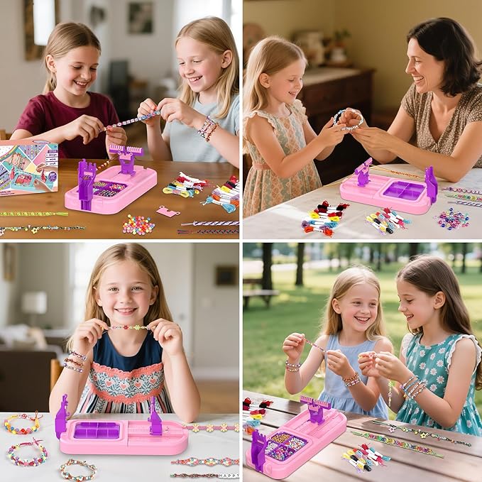 Friendship Bracelet Making Kit, Arts and Crafts Loom Bracelet Maker for Kids, Jewelry String Making supplies with 3 Thread Styles & 6 Bead Types, Christmas Birthday Gifts for Girls Ages 6 7 8 9 10+
