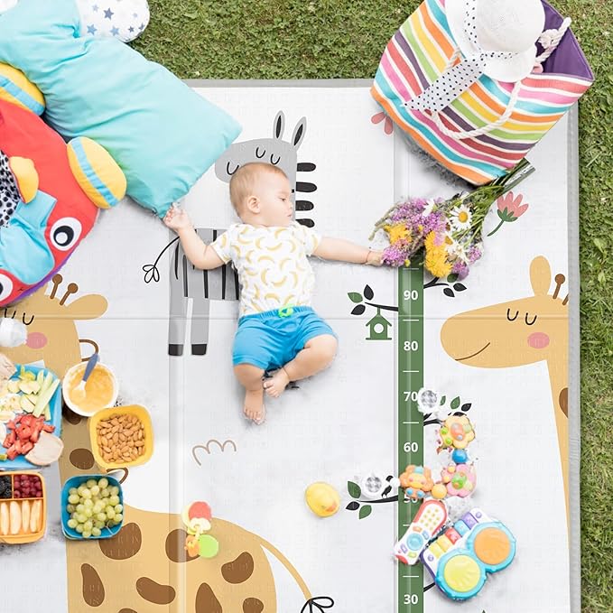 Foldable Baby Play Mat, PIGLOG 0.6in Thick Waterproof Playmats for Babies and Toddlers Kids, Safe Foam Playmat for Tummy Time, 50x50 Playpen Mat, Reversible Portable Baby Floor Mat for Infant, Giraffe