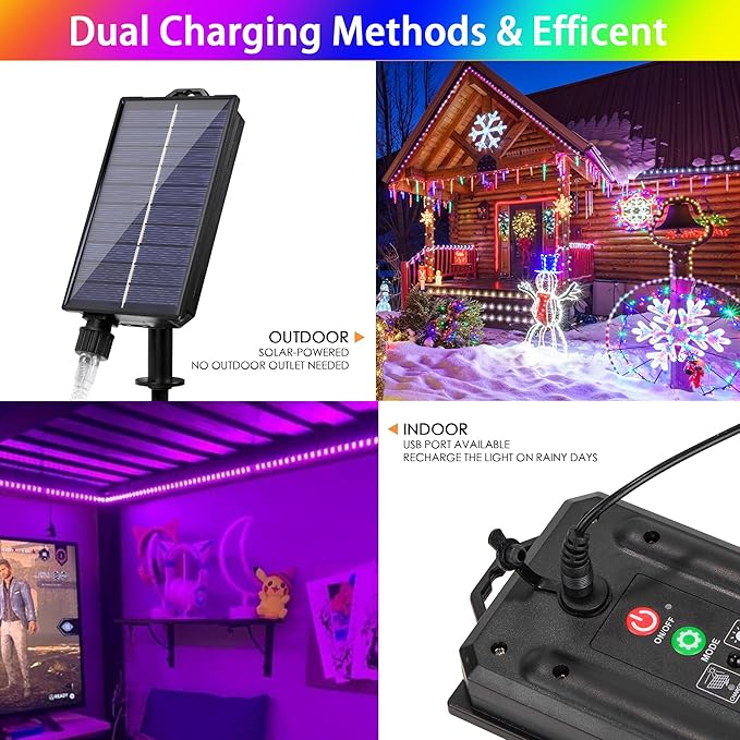 33FT Solar Rope Lights Outdoor Waterproof, 18 Colors Changing Fairy String Light USB & Solar Powered with Remote, 100 LEDs Multicolor Trampoline Light Rope Lighting for Outside Christmas Party