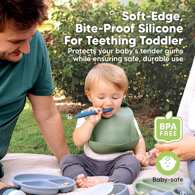 KeaBabies Silicone Baby Spoons, Self Feeding 6-12 months - 3-Pack Baby Weaning Eating Utensils, Toddler First Food Training Spoon, Infant, Kids Feeding Supplies Essential Set, Dishwasher-safe (Kea)