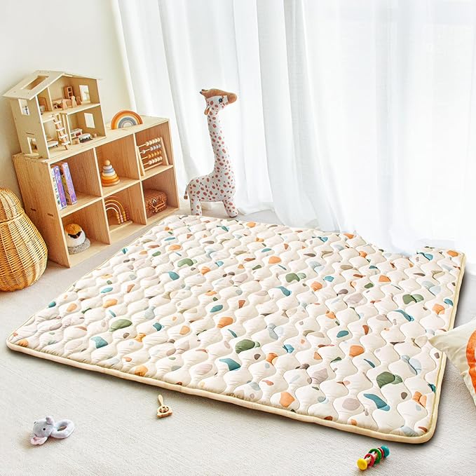 Baby Play Mats for Floor, 71”x59” Upgraded Thickness & Larger Super Soft Playmat for Babies and Toddlers, Foldable Washable, Upgrade Anti-Slip Crawling Mat for Playpen(Boho Color Blocks)
