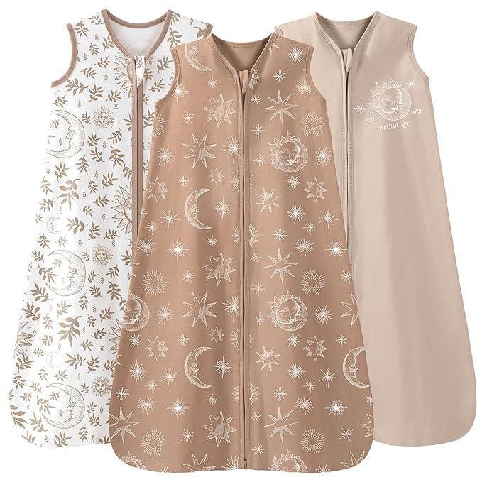 Baby Sleep Sack 6-12 Months 3 Pack 100% Cotton Lightweight 0.5 TOG Wearable Blanket Baby Sleep Bag with 2-Way Zipper for Newborn Infant Beige