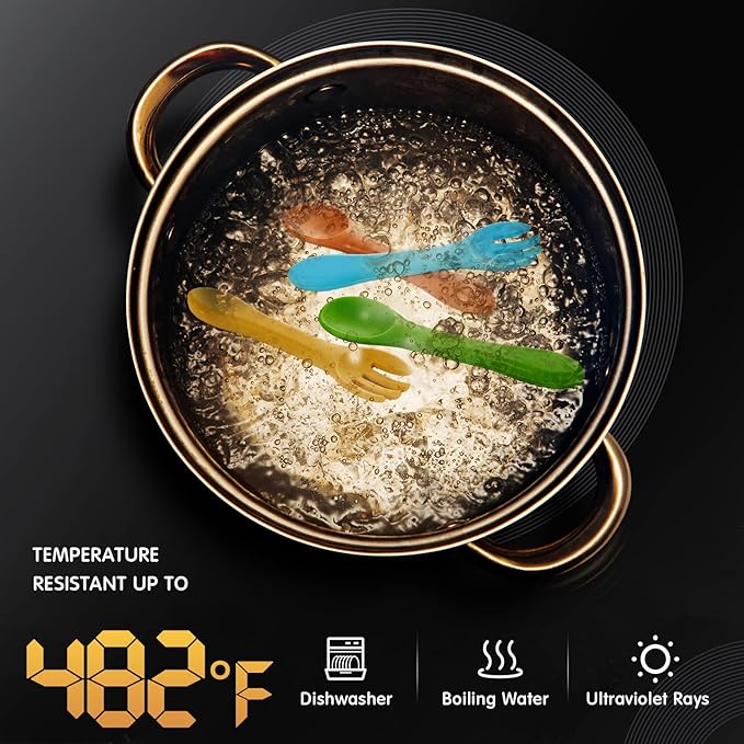 10 Pieces Baby Led Weaning Spoons and Forks Set Infant Silicone Spoon First Self Feed Baby training Utensils for Toddler First Stage Feeding Supplies for Kids Over 6 Months, 5 Pairs(Fresh Colors)