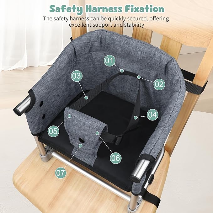 Booster Seat for Dining Table: Portable Toddler Booster Chair with Safety Buckle and Height Adjustable, Baby Feeding High Chair for Home Travel - Brown