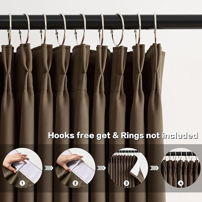 Brown Blackout Curtains 120 Inches Long 10 feet Tall, Extra Long Pinch Pleats Living Room Curtains Thermal Pleated Curtains Panels Drapery for Home, Hotel, Office, 40" W x 120" L, Set of 2