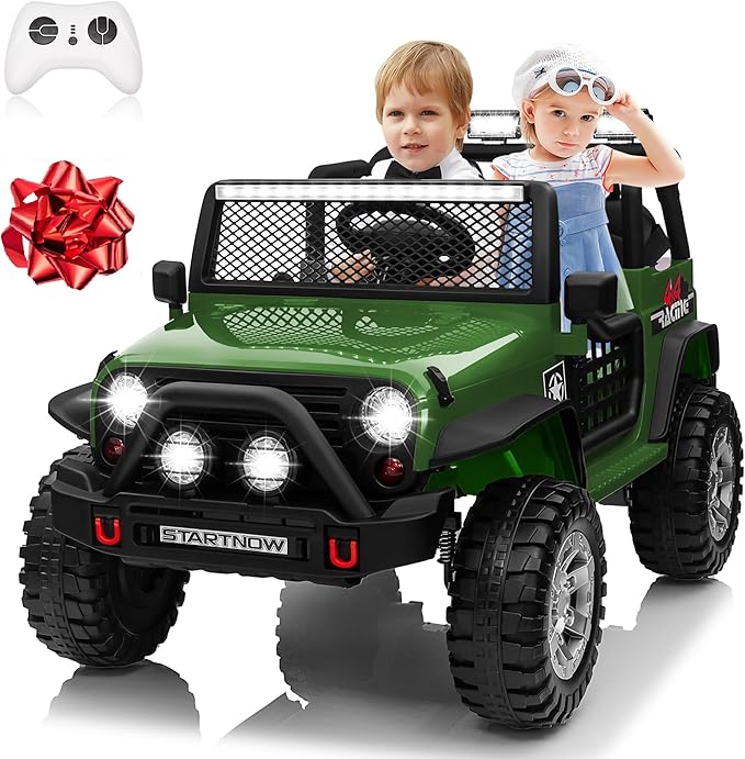 24V 4WD Ride on Truck Car w/800W Motors, Gift Flower, Remote Control, 2 Seaters, Light Bar, 3 Speeds, Pop Music, Power Four Wheels, 24 Volt Ride on Toy Car for Big Kids, Green